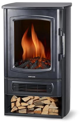alpina Cheminée Électrique Effet Flamme Helsinki ND-183 - Cheminée Decorative avec Chauffage - Effet de Flamme LED - Thermostat Réglable 1000 W - 2000 W - Câble d'alimentation de 1,5 m - Métal - Noir