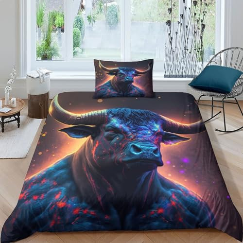 PPSOAP Mutant Cow 3D Print Bettwäsche Set Microfaser 2 teilig Cool Style Bettbezug Und Kissenbezug Mit Reißverschluss for Teens Children Boys Girls Single(135x200cm)