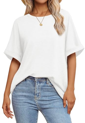 ATHMILE Womens Oversized T Shirts Summer Tops Spring Casual Loose Fit Workout Short Sleeve 2025 Beach Vacation, White, M