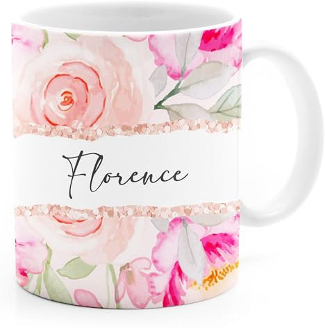 SpecialMe® Tasse personalisiert mit Wunschname eigener Name Blumen Blüten persönliche Geschenke Frau Freundin Kollegin Blumen 3 weiß standard