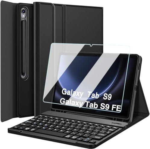 Nanhent Funda con Teclado Español Ñ para Samsung Galaxy Tab S10 FE 10.9 / S9 FE 10.9 / S9 11 2023 Tablet, 9H Protector de Pantalla, Teclado Magnético Inalámbrico Bluetooth Desmontable