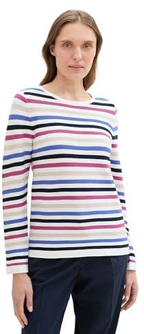 TOM TAILOR Damen Basic Strickpullover aus Bio-Baumwolle, 36208 - Colorful Knit Stripe Design, XL