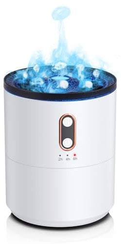 OQIMAX 450ML Air Humidifier, USB Power Supply Volcano Humidifier for Bedroom with Two Light Colors, Portable Humidifiers with Two Mist Modes(Jellyfish/Flame), Waterless Auto-Off, Timing Function