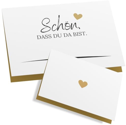 ZETTMANN® 50er Premium Tischkarten Hochzeit Schön dass du da bist 85x55mm I Tischkarten Geburtstag I Platzkarten I sehr gut beschreibbar (beige - herz)