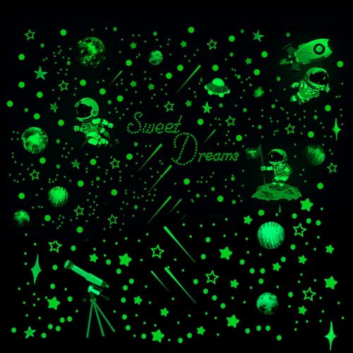 Doafoce Leuchtsticker Wandtattoo 842 Stück Fluoreszierend Wandaufkleber Leuchtend Selbstklebend Wandsticker Astronaut Planet Leuchtsticker für Baby Schlafzimmer Kinderzimmer Deko