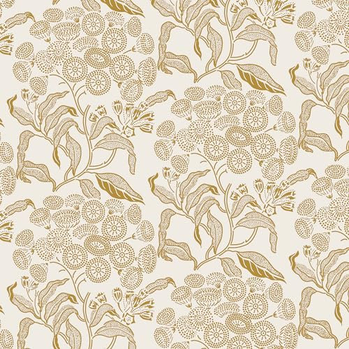 Reqfen Peel and Stick Wallpaper 41CM*3M Self Adhesive Wallpaper Vintage Floral Sticky Back Wallpaper Beige Yellow Flower Leaf Vinyl Film Contact Paper for Living Room Bedroom Wall Cabinet Shelf