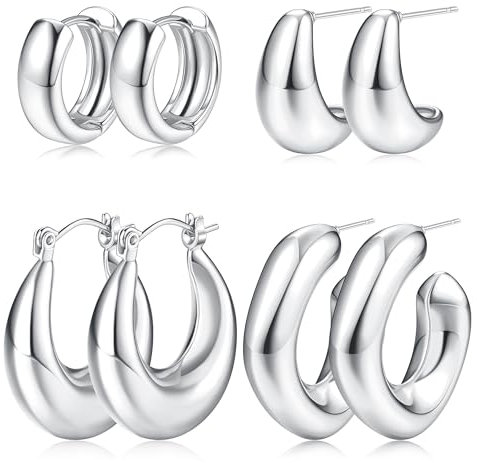 KRFY Silber Ohrringe Creolen für Damen 14 Karat vergoldete Chunky Gold Creolen Set Hypoallergen Leichte Silber Huggie Ohrringe Set