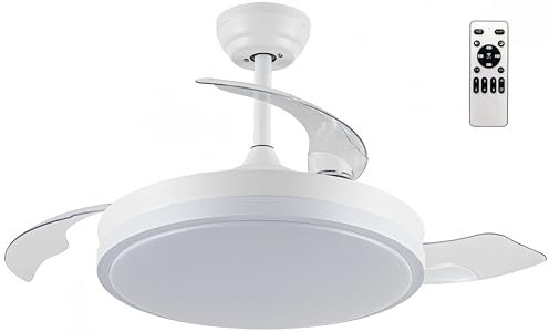 LEDUNI Ventilador con Luz 68W Ventilador Invisible Ultra Silencioso con Mando a Distancia y Palas Retráctiles Decoración Luz Fría/Neutra/Cálida Interiores Plafón lluminación (Blanco Nelo)
