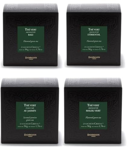 Dammann Frères - Assortiment de Thés Verts, Jasmin, Oriental, Bali, Soleil Vert, Boîte de 25 sachets