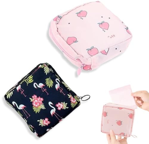 OIUAVYR 2 Pezzi Assorbenti Salviette Custodia Portatile, Bustina Porta Assorbenti con Cerniera, per Signore, Tamponi, Salviette Igieniche, Rossetto, Chiavi, Monete