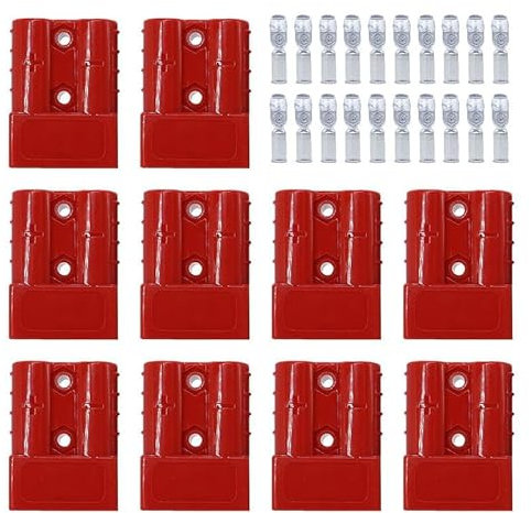 HISports 10 Stecker Anderson Stecker 50A Batteriestecker, Stecker Kabelklemme, 600V 50Amp Schnellanschlussstecker für Anderson Gabelstapler Wohnwagen Anhänger Stecker ?Rot?