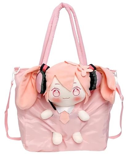 Keyhvao Miku Schultertasche, Rucksack, niedliches Nylonmaterial, Anime, lässig, Handtasche, Rucksack, Geschenk für Unisex, rose, 32*11*33cm
