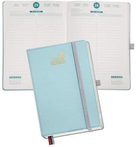 BEZEND Kalender 2025 Tagesplaner A5 1 Tag 1 Seite mit 2 Spalten - Tageskalender 2025 Hardcover mit Monatsregister. Terminplaner & Buchekalender 2025 mit 432 Seiten - Aquamarin