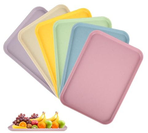 Mulaibdin 6 Pcs Plastic Trays for Food Serving - Colorful Non Slip Dinner Trays for Parties, Snacks, Dessert
