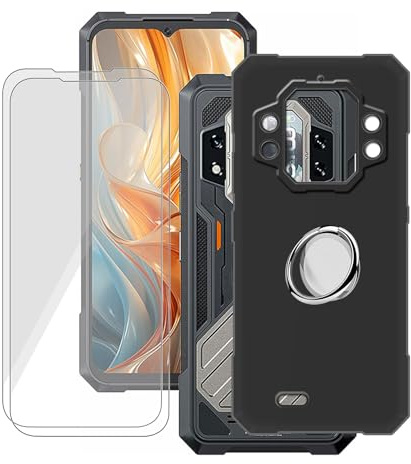 YQINHHME Hülle für Cubot King Kong X Pro (6.72 Zoll) mit 2 Stück + Gehärtetem Glasfolie + 360° Rotating Magnet Ring Ständer, Weiches Silikon Anti-Kratzen Handyhülle Tasche für Cubot King Kong X Pro
