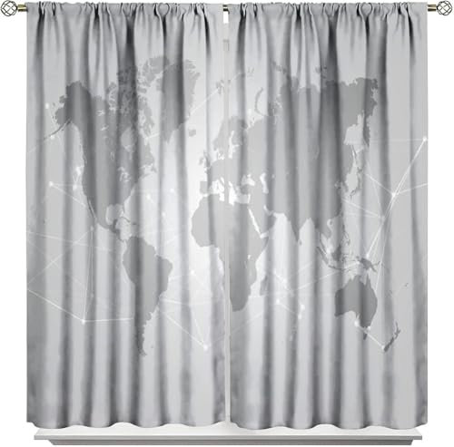 Flächenvorhang Set Weltkarte Moderne Haushalt Schlafzimmer Balkon Wärmedämmung 3D-Druck Vorhang Panel Home Decor Vorhänge Für Wohnzimmer Bedroom Children's Room 300X280 cm (B + H)-90173759