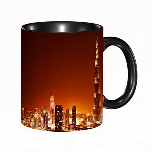reyawdf Original Tasse mit lustigem Design,Dubai Vereinigte Arabische Emirate Burj Khalifa Der höchste Turm der W,330ml, für Kaffee- und Teeliebhaber, als Geschenk für Weihnachten, Geburtstag und mehr