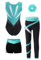 inhzoy Mädchen Turnanzug Mit Hose Kurz&Lang Ärmelloser Farbblock Trikot Leggings Shorts Und Haargummi Set Gymnastik Tanzkleidung Blau&Grün 146-152