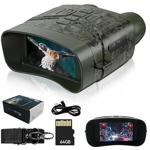 Nachtsichtgerät, Digitales binokulares Nachtsichtgerät mit großem Display, 4K 4000mAh Infrarot Fernglas Nachtsichtgeräte, 5X Digitalzoom, 3,0'' HD-Display,für Jagd Camping Beobachtung w/64GB TF Karte