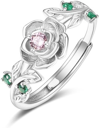 Zeuslia Rose Ringe 925 Silber Verstellbar Pink Turmalin Ring Mit Geburtsstein Oktober Schmuck Geschenke für Damen Frauen