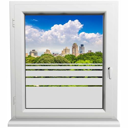 Kiwistar UG - Sichtschutzfolie - 6 Streifen - 140x80 cm - silber frosted - satiniert - blickdicht - Fensterfolie - Glasdekorfolie - lichtdurchläßig - für Fenster, Bad, Dusche - Sichtschutz