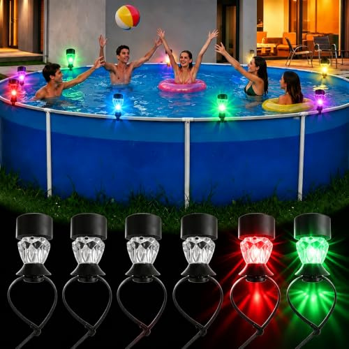 6 Stück Solar Poolbeleuchtung für Frame Pools, Solar Teichbeleuchtung, LED Pool Lichter mit Kabelbinder, Wasserdichte Solarlampen für Outdoor Pool Garten, Zaun, Treppen, Terrasse, Farbige Licht