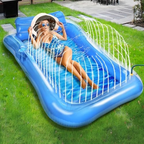 Charmofun Matelas Gonflable Piscine Adultes, Hamac Gonflable Piscine, Flottante Fauteuil de Piscine Tanning Pool, Matelas Piscine avec Coussins 200 * 124 cm pour Piscine Fêtes de Plage (Bleu)
