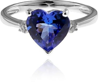 Cavill Herzförmiger 1,97ct AAA Tansanit Ring in 14K Weißgold mit Diamanten, Exklusiver Verlobungsring aus Tansania, Eleganter Schmuck für besondere Anlässe