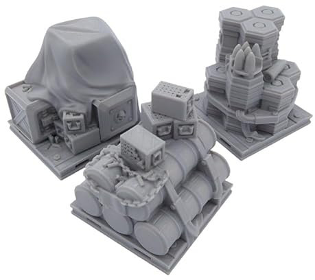 QP3D – Wargaming – Terrain d'approvisionnement industriel futuriste, 3 fournitures pour jeux de guerre de table, échelle de 28 à 32 mm pour science-fiction, RPG, impression 3D et peinture