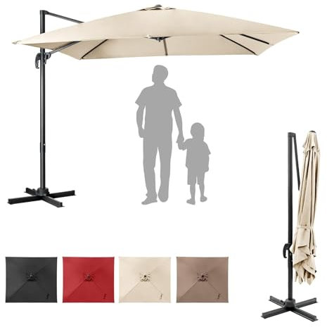 RELAX4LIFE Ombrellone da Giardino Quadrato 3x3M, Ombrellone da Esterno Pieghevole con 8 Stecche e Manovella, Rotazione a 360°, Base a Croce, Ideale per Balcone, Giardino e Patio (Beige)