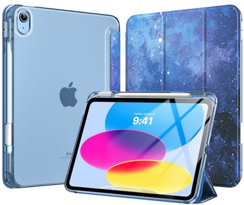 MoKo for iPad (A16) 11th Generation Case 11 Inch 2025, iPad 10th Generation Case 10.9 Inch 2022 with Pencil Holder, Slim Light Trifold Protective Cover with Hard PC Translucent Back Shell, Starry Sky