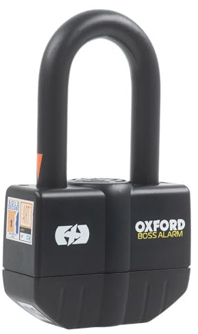 Oxford Boss Alarm Padlock 16mm Shackle Motorcycle Lock 100dB Alarm, Sold Secure Weatherproof Anti-Theft Disc Lock