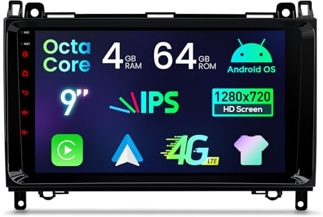 XTRONS Android Autoradio für Mercedes-Benz A/B-Klasse W169 W245 Sprinter Viano für VW Crafter, 9 Zoll IPS 8-Core 4+64GB Autoradio mit Navi, Integriertes 4G Car Play Android Auto Bluetooth 5.0 WiFi