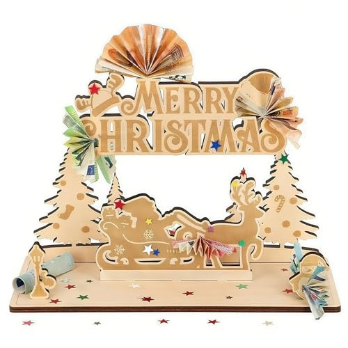 Geldgeschenk Weihnachten Holz Kreative Geldgeschenk Verpackung Weihnachten Weihnachtsdeko, Weihnachtsgeschenke für Mann Frau Freund Familie (Santa and Christmas Tree)