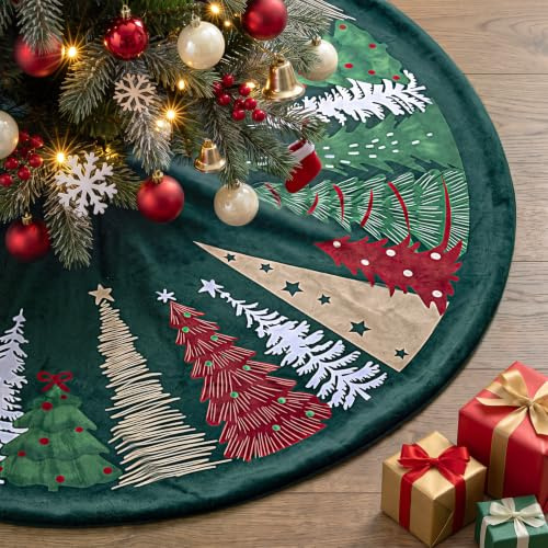 Lanpn Weihnachtsbaum Rock 150cm Weihnachtsbaumdecke Pad Samt Weihnachtsbaum Decke Abdeckung Extra Groß Christbaumdecke für Weihnachten Neujahr Innen Zuhause Bodendekoration (Grün)