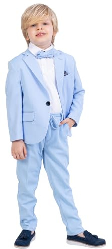 Suit for Boys | 4-Piece Flexible Comfortable Lycra Fabric Set Shirt, Pants, Jacket, and Bow Tie | with Spandex Party and Formal Wear for Boys Ages 2-16