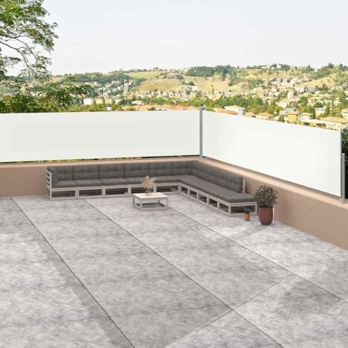 HaoChrymec Seitenmarkise Ausziehbar mit UV-beständigem Polyester, Doppelseitiger Sichtschutz, Balkon Markise, Freistehende Markise, Sonnenschutz für Garten, Creme, 117 x 1200 cm
