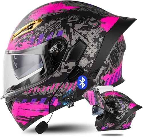 Kcolic Casque Moto Modulaire Bluetooth Queue, Casque Avant Rabattable Homologué ECE, Double Visière, Casque Intégral Intégré avec Microphone Double Haut-Parleur pour Adultes Hommes Femmes F,Small