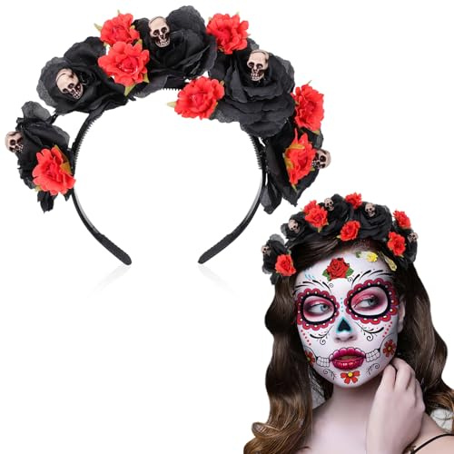SAFIGLE Coiffe Crâne Fleurie Halloween Serre-tête Squelette pour Fête Décoration Personnalisée pour Soirée Costumée
