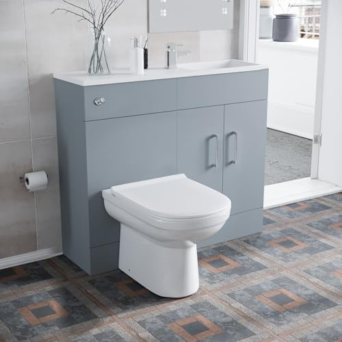 Nes Home 1000mm Matte Grey Slimline Vanity Basin & WC Unit & White BTW Toilet