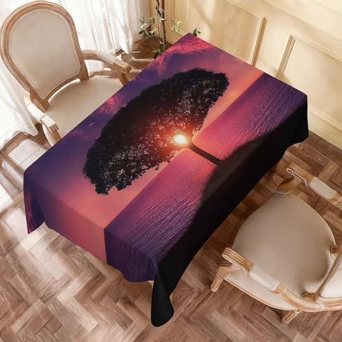Odot Tischdecke Rechteckig Wasserdicht Oxford-Stoff, Pflegeleicht Sonnenuntergangsdruck Abwaschbar Schlangenmuster Rechteckig Tischdecke für Küchentisch, Gartentisch (Großer Baum,137x183cm)