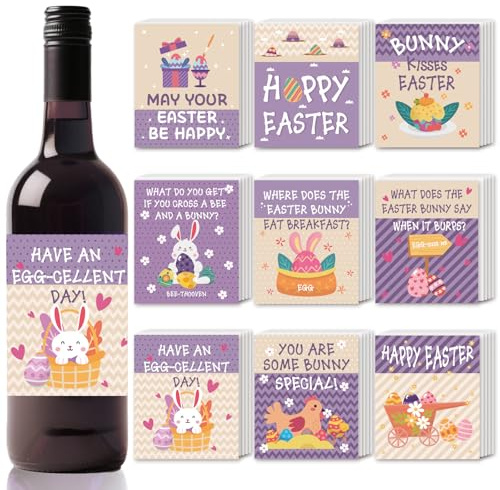 SUPERDANT 45 Pack Oster Wein Etiketten Hasenküsse Osterflaschen Aufkleber Wasserdicht Selbstklebende Weinverpackungen Eiskübel Kneipenparty Zubehör Deko Bunt 10x8.6cm
