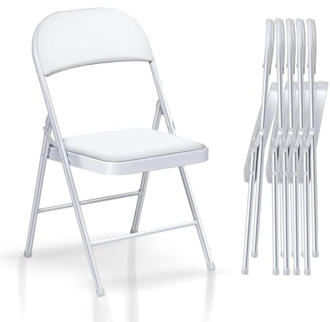 BULAGE Metall Klappstuhl, Balkonstühle Gartenstühle Klappbar 6er-Set Bequemer Klappstühle für Hochzeit Gäste Küche Camping – Weiß klappstuhl bis 150 kg