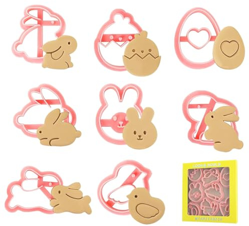 CEJAS 8 Pezzi Pasqua Formine Biscotti, Tagliabiscotti 3D Pasqua, Formine per Biscotti Plastica Set, Stampi Biscotti, Coniglio, Uovo, Conigliett, Stampo Plastique 3D