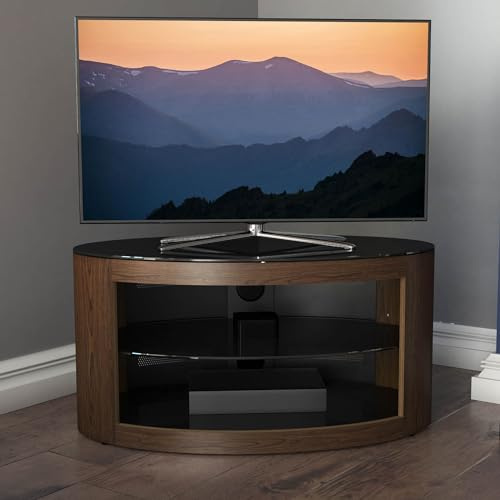 ZXLIHS Oval Wood TV Stand - Buckingham Affinity 800mm Wide Floorstand Unit, Upto 40, Walnut With Black Glass, Open Storage