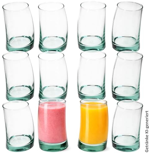 MamboCat 12er Set Sail Trinkgläser I 210ml I 100% recyceltes Glas I 12 Personen I organische geschwungene Form I klare Gläser für Wasser, Saft, Schorlen I Bar, Gastro oder Daheim