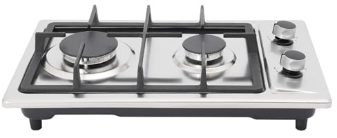 Deinungen Gaskochfeld 2 Flammig Gasherd,51cm,2 Kochzonen (3300W+1750W) | Edelstahl Campingkocher für Propan- und Erdgas,Gas-Herdplatte mit 2 Flammen
