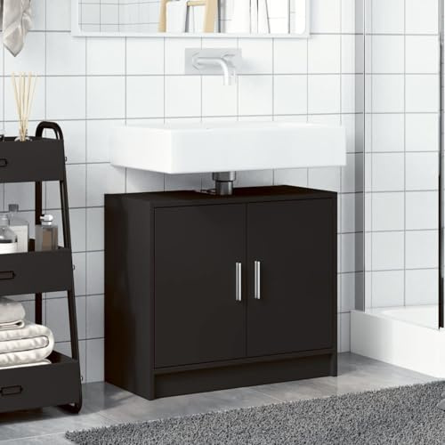 ATOMSTACK MAKER Meuble sous lavabo noir 63 x 29 x 55 cm, matériau en bois résistant à l'humidité, charge maximale de 60 kg, avec support mural, armoire de salle de bain pour lavabo avec 1 compartiment