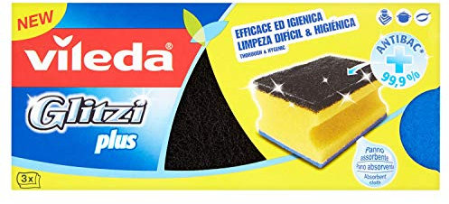 Vileda Glitzi Plus Spugna da Cucina - 3 Pezzi