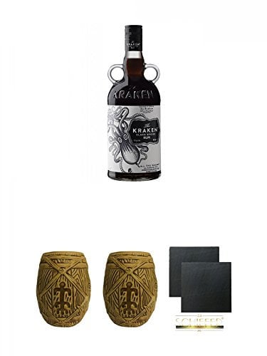 Kraken Black Spiced 0,7 Liter + Plantation MUG ohne Eichstrich 1 Stück + Plantation MUG ohne Eichstrich 1 Stück + Schiefer Glasuntersetzer eckig ca. 9,5 cm Ø 2 Stück
